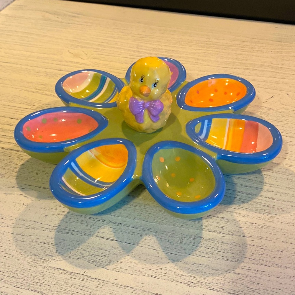 🌷🐣EASTER EGG DISPLAY DISH-Adorable ceramic dish w/chick handle